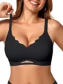Soutien-gorge push-up sans armatures et sans coutures avec bord en vagues pour femmes - S / Noir