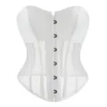 White mesh corset top for women, breathable summer bustier with front metal clasps and shaping. - XS / White