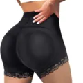 High waist padded shapewear shorts with lace trim for women butt lifting body shaper underwear - S / Black