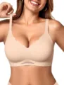 Soutien-gorge sans couture grande taille à bord festonné, push-up sans armatures nude femme. - S / Chair