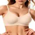 Seamless nude wireless push-up t-shirt bra for women, comfortable everyday daily wear support. - 3XL / Sand