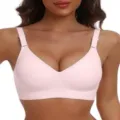 Women seamless wireless bra push up daily comfort underwear soft support pink adjustable straps - S / Pink