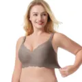 Plus size seamless bra with scalloped edge, comfortable grey wireless push up underwear for women. - S / Jam Gray