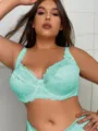 Plus size mint green lace bra, sexy unlined plus cup lingerie for fuller figures. - Sky Blue