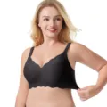 Plus size seamless scalloped black bra for women, comfortable everyday wireless wear. - S / Magic Black