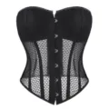 Black mesh corset top with built-in cups and front closure, breathable summer shaping wear. - XS / Black