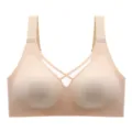 Women seamless wide strap nude bra thin breathable mesh cross design daily comfort underwear - M / Nude