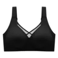 Seamless wide strap wireless bra for women plus size thin mesh v-neck vest style daily wear. - M / Black