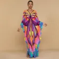 Abito lungo kaftan oversize con stampa farfalla 3D bohémien donna vestito vacanza - Taglia unica / Stampa con farfalle