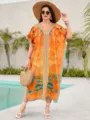 Ethnic 3D print resort caftan loose beach cover-up summer vacation women's long robe - One Size / Robe (AK-0779-12)