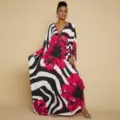 Abito lungo etnico con stampa 3D donna moda vacanze spiaggia caftano abbigliamento casual - Taglia unica / Stampa Floreale Zebra