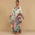 Abito lungo maxi bohémien con stampa paisley e scollo a V, caftano vacanza nuovo - Taglia unica / Stampa Etnica Paisley