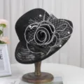 Elegant black women sun hat with white mesh flower, breathable lace sunhat for summer beach travel. - M (56-58cm) / Black