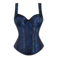 Vintage blaues Jacquard Korsett Top mit Trägern und Seitenreißverschluss, elegante Viktorianische Corsage. - XS / Saphirblau