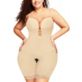 Plunge U-neck body shaper shapewear tummy control open crotch slimming bodysuit detail view - S / Nude