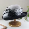 Chapeau de mode rétro Hepburn en lin d'été pour femme élégante fleur française chic - Style Bord Roulé en Lin / Gris