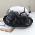 Femme été lin britannique rétro Hepburn mode chapeau élégant français chic bord noir. - Style Bord Roulé en Lin / Blanc