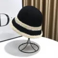 Women winter warm knitted bucket hat black and white plush thick casual basin cap stylish - Adjustable / Knitted Fleece Bucket Hat / Black