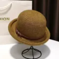 Elegant wool dome hat for women, French vintage bowler hat with leather strap, autumn winter warm. - Adjustable / Yellow Brown