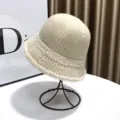 Winter warm knitted bucket hat for women, casual thick plush basin hat, solid color cozy sun hat. - Adjustable / Knitted Fleece Bucket Hat / Light Khaki