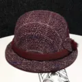 Women vintage wool blend cloche hat retro British style winter warm bucket hat stylish - Adjustable / Dark Red