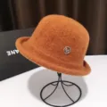 Womens autumn winter vintage wool knit bucket hat warm fashion retro solid color headwear. - Adjustable / Orange Red