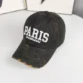 Casquette de baseball noire effet usé avec broderie blanche, visière courbée et couronne souple. - Réglable / Noir Vintage
