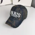 Casquette de baseball en denim lavé vintage avec visière courbée et broderie élégante. - Réglable / Bleu marine vintage