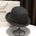 Black wool felt dome hat vintage Hepburn style bowler hat elegant autumn winter hat for women - Adjustable / Gray