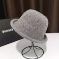 Grey wool dome hat women autumn winter vintage chic cloche bucket hat elegant fashion headwear - Adjustable / Light Gray