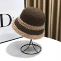 Women's Winter Thickened Knit Bucket Hat Contrast Color Plush Brim Warm Fisherman Cap - Adjustable / Knitted Fleece Bucket Hat / Coffee - Khaki Brim