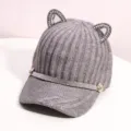 Bonnet Tricot Oreilles Chat Strass Hiver Femme Mode Chaud Casquette De Baseball Style - M (56-58cm) / Gris