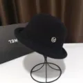 Black wool blend dome bucket hat for women, vintage British style retro bowler hat with rhinestone pin. - Adjustable / Black