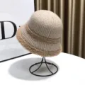 Khaki knitted bucket hat for women, autumn winter thick plush trim warm basin cap - Adjustable / Knitted Fleece Bucket Hat / Lotus Pink - Khaki Brim