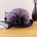 Γυναικείο vintage καπέλο Hepburn στυλ fascinator καλοκαιρινό λινό δίχτυ λουλούδι πάρτι - Στυλ με Λινό Στριφτό Τελείωμα / Μωβ
