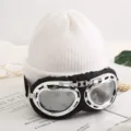 Gorro de punto blanco de invierno con gafas de piloto, gorro térmico cortavientos. - M (56-58cm) / Blanco