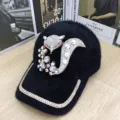 Berretto da baseball in peluche con strass da donna, cappello caldo con motivo di volpe. - Stile Grande Volpe / Nero
