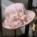 Elegant pink wool felt hat for women, vintage style cloche hat with delicate mesh and flower decor. - Adjustable (57cm-59cm) / Lotus Pink