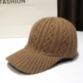 Brown cable knit baseball cap, winter warm wool knitted hat for women casual daily wear. - Adjustable / Dark Khaki