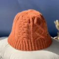 Chapeau bob en tricot orange pour femmes, doux bonnet de pêcheur en laine automne hiver, chaud mode. - Taille Unique (55-58cm) / Rouge Orangé