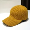 Yellow knitted baseball cap for women, warm winter cable knit hat with brim, casual style. - Adjustable / Yellow