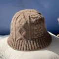Sombrero de pescador de punto marrón para mujer, gorro de lana cálido otoño invierno. - Talla Única (55-58cm) / Café