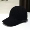 Berretto da baseball in maglia nera, cappello di lana caldo invernale da donna. - Regolabile / Nero