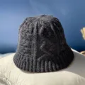 Sombrero de cubo de punto gris oscuro, gorro de lana cálido de invierno, gorro texturizado mujer. - Talla Única (55-58cm) / Gris oscuro