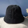 Sombrero de pescador de punto negro para mujer, gorro de invierno cálido y texturizado. - Talla Única (55-58cm) / Negro