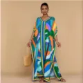 Boho 3D Printed Kaftan Maxi Dress Summer V-Neck Loose Beach Cover Up Vacation Women - One Size / Robe (AK-0779-4)