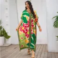 Boho 3D Print Long Kaftan Dress Women Resort Wear Loose V-Neck Vacation Maxi Dress - One Size / Robe (AK-0779-6)