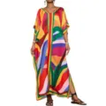Women's boho 3d printed kaftan maxi dress v-neck loose casual beach vacation cover up - One Size / Robe (AK-0779-8)
