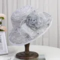Elegant lace sun hat for women, breathable summer beach hat with flower decoration. - M (56-58cm) / Gray