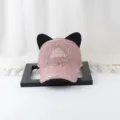 Casquette de baseball mignonne à oreilles de chat en sequins pour femmes, filet respirant. - Rose - Oreilles noires